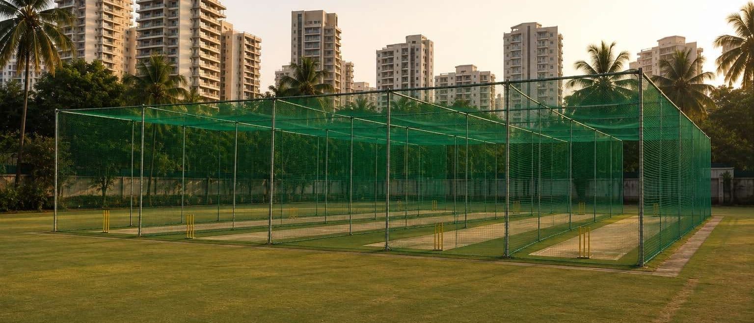 Cricket net installation, close detail
